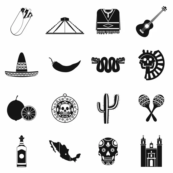 Mexico icons black — Stock Vector