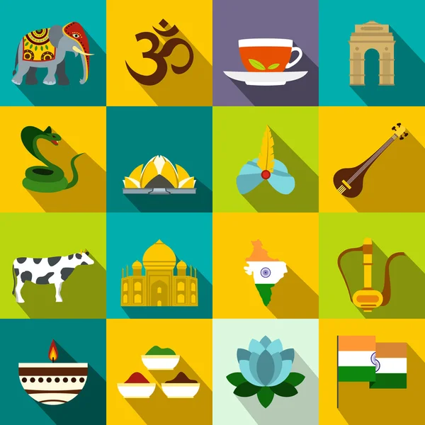 Індія іконки плоскі — стоковий вектор