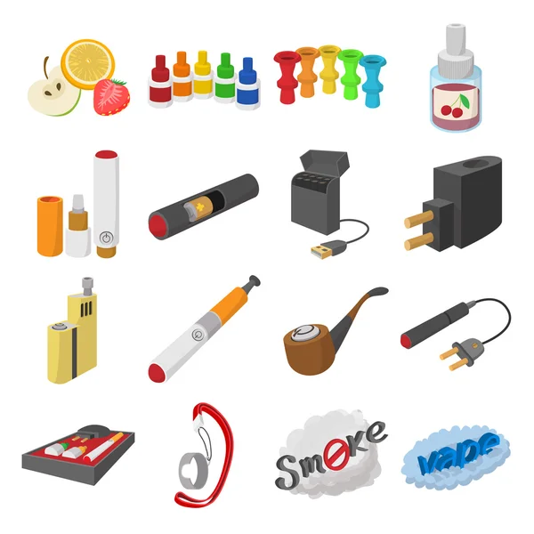 Ícones de cigarros eletrônicos desenhos animados — Vetor de Stock