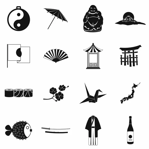 Conjunto de iconos Japón negro — Vector de stock