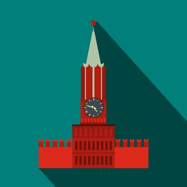 Spasskaya torre del Kremlin de Moscú icono, de estilo plano — Vector de stock