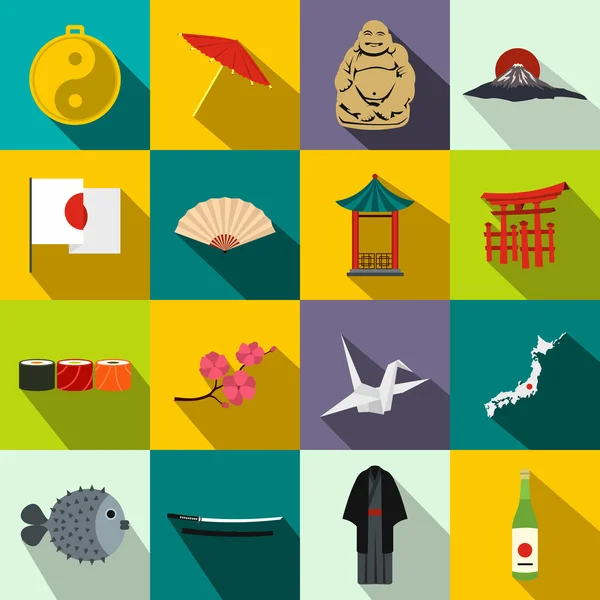 Japón iconos conjunto plano — Archivo Imágenes Vectoriales