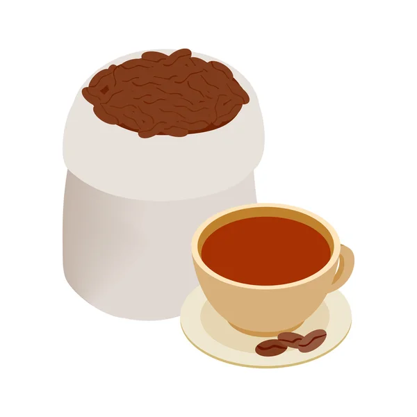 Чашка кофе и кофе в зернах икона — стоковый вектор