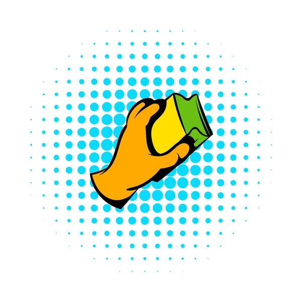 Hand in gloves with rag icon, comics style — Stock Vector