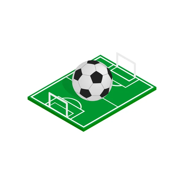 Мяч на иконке футбольного поля, изометрический 3d стиль — стоковый вектор