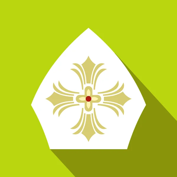 Pauselijke tiara, muts met kruis pictogram, vlakke stijl — Stockvector
