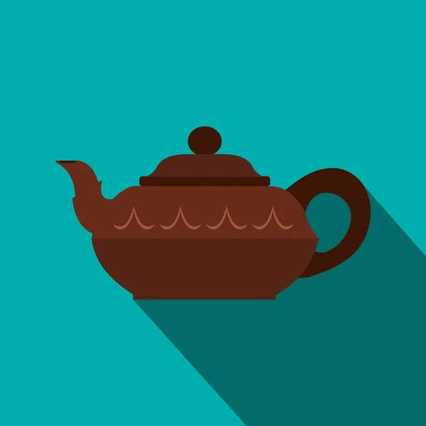 Chinese brown teapot icon, flat style — Stock Vector