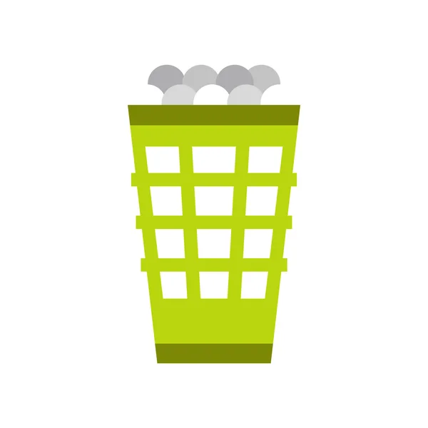 Green basket with golf balls flat icon — Stock Vector