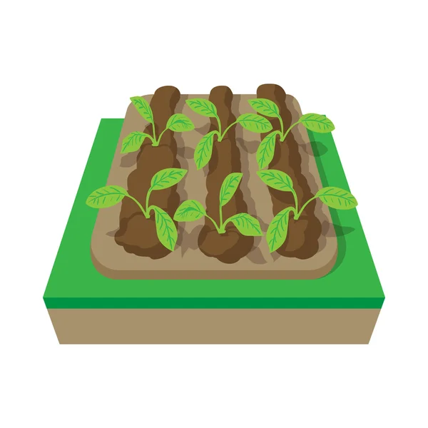 Lits avec des plantes icône de dessin animé — Image vectorielle