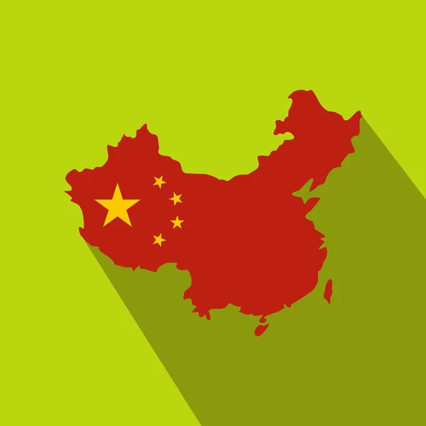 Mappa della Cina con icona della bandiera nazionale, stile piatto — Vettoriale Stock