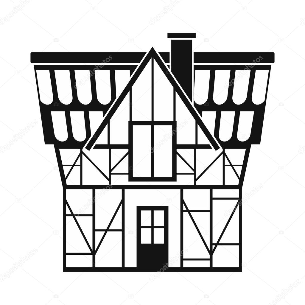 Half timbered house in Germany icon, simple style
