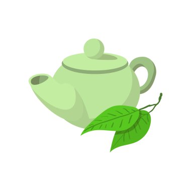 Çaydanlık yeşil çay simgesi, karikatür tarzı