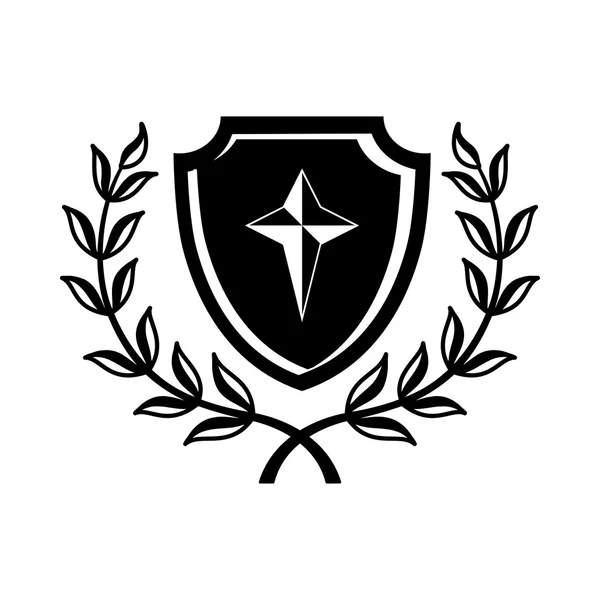 Escudo com cruz e um ícone de coroa de louros — Vetor de Stock