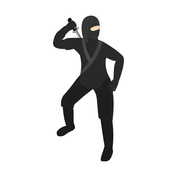 Ninja com ícone de espada, estilo 3D isométrico — Vetor de Stock