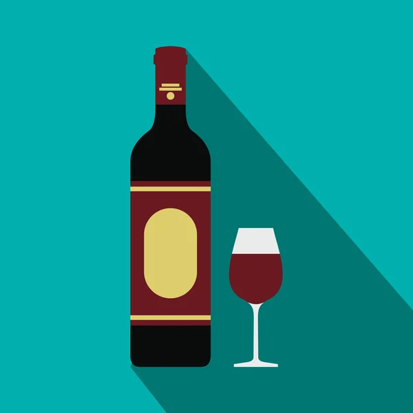 Botella de vino tinto e icono de vidrio, estilo plano — Archivo Imágenes Vectoriales