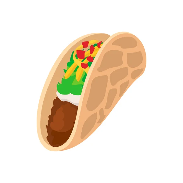 Envoltório de tortilla com ícone de carne e legumes, estilo cartoon — Vetor de Stock