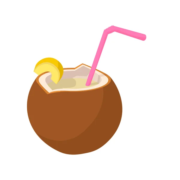Icono de cóctel de coco, estilo de dibujos animados — Vector de stock