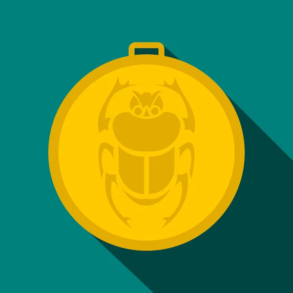 Ícone de amuleto escaravelho dourado, estilo plano —  Vetores de Stock