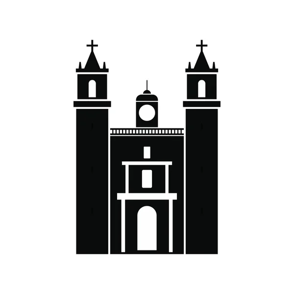 Cathédrale de Valladolid, icône du Mexique, style simple — Image vectorielle