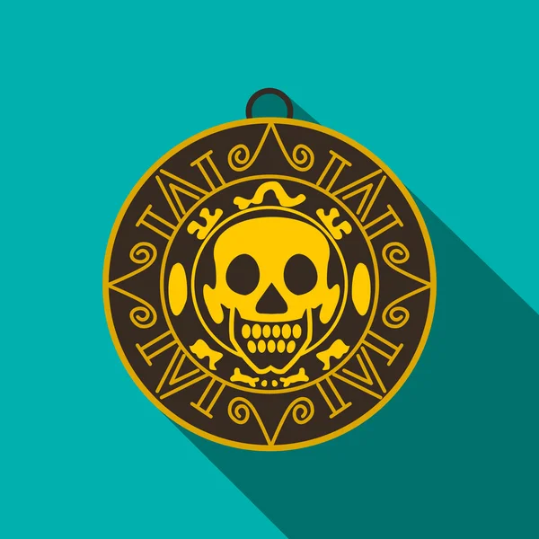 Ацтек піратські золота монета ікона, плоскі стиль — стоковий вектор