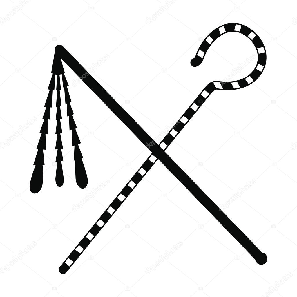Rod and whip of Pharaoh icon, simple style