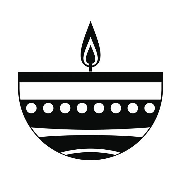 Burning candle in a clay candle holder icon, simple style — Stock Vector