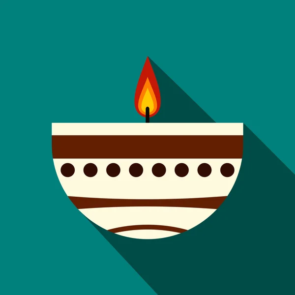 Hořící svíčka v jílu svíčku držitele ikonu, ploché styl — Stockový vektor