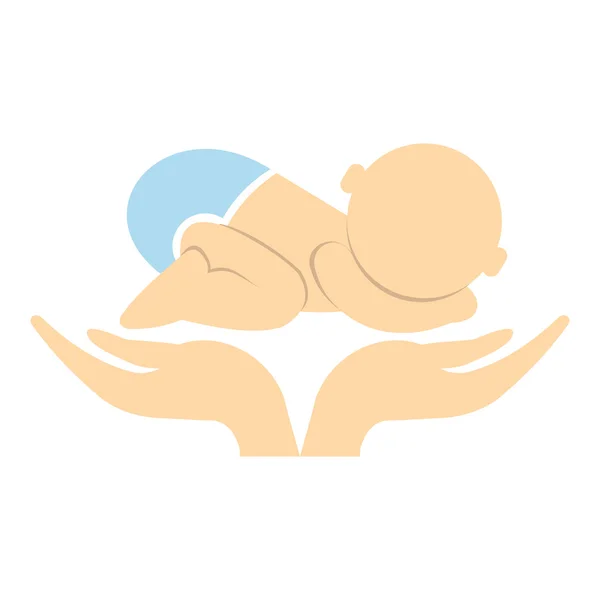 Pequeno bebê no ícone das mãos da mãe — Vetor de Stock