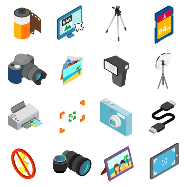 Photography icons set, isometric 3d style — Stock Vector