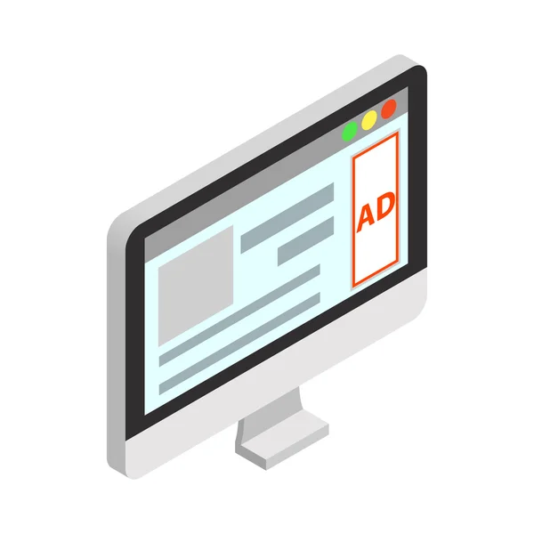 Publicité sur une icône d'écran d'ordinateur — Image vectorielle