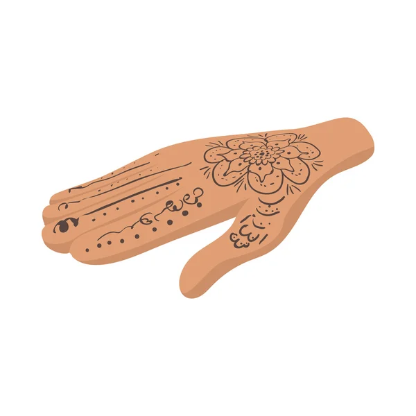 Tangan dengan ikon henna tattoo, gaya kartun - Stok Vektor