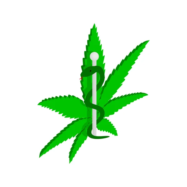 Marijuana leaf with Rod of Asclepius icon — Stock Vector