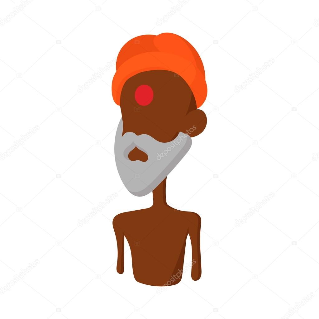 Old Indian in a turban saffron color icon