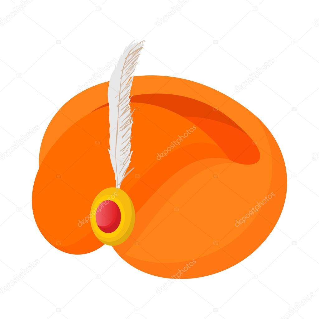 Saffron colored turban icon with a feather