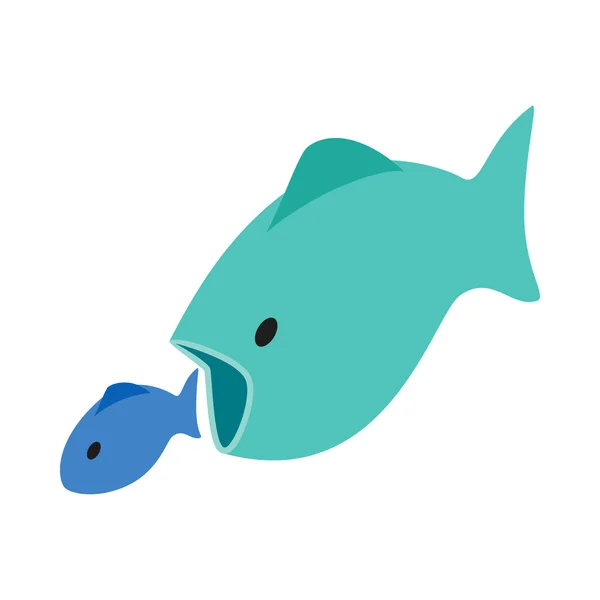 Velké ryby žere málo ryb ikonu, izometrické 3d styl — Stockový vektor