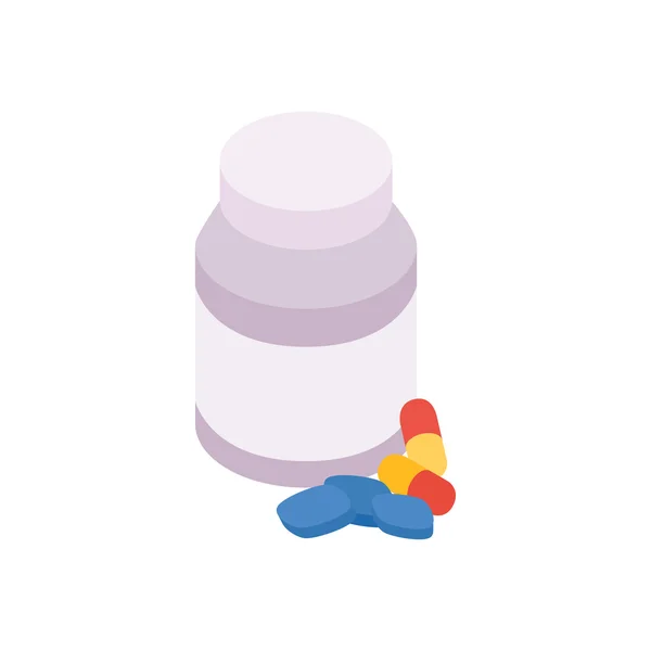 Flaska med piller-ikon, isometrisk 3d-stil — Stock vektor