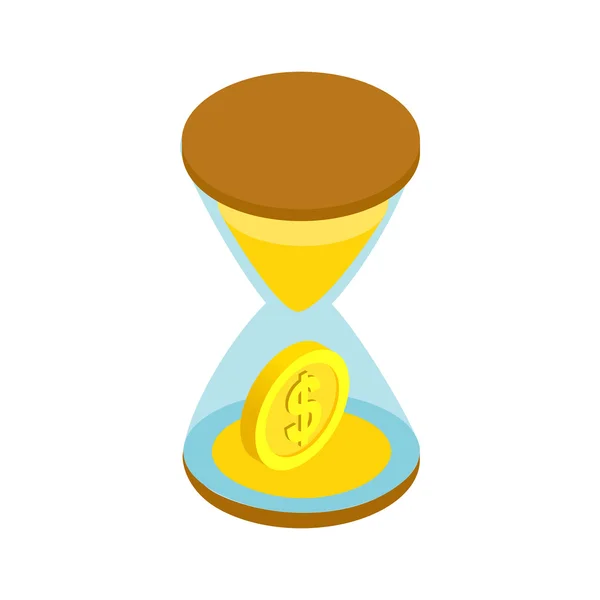 Sand clock with gold dust and coins icon — Stock Vector