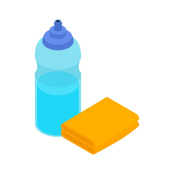 Esponja amarilla e icono de la botella, estilo isométrico 3d — Vector de stock