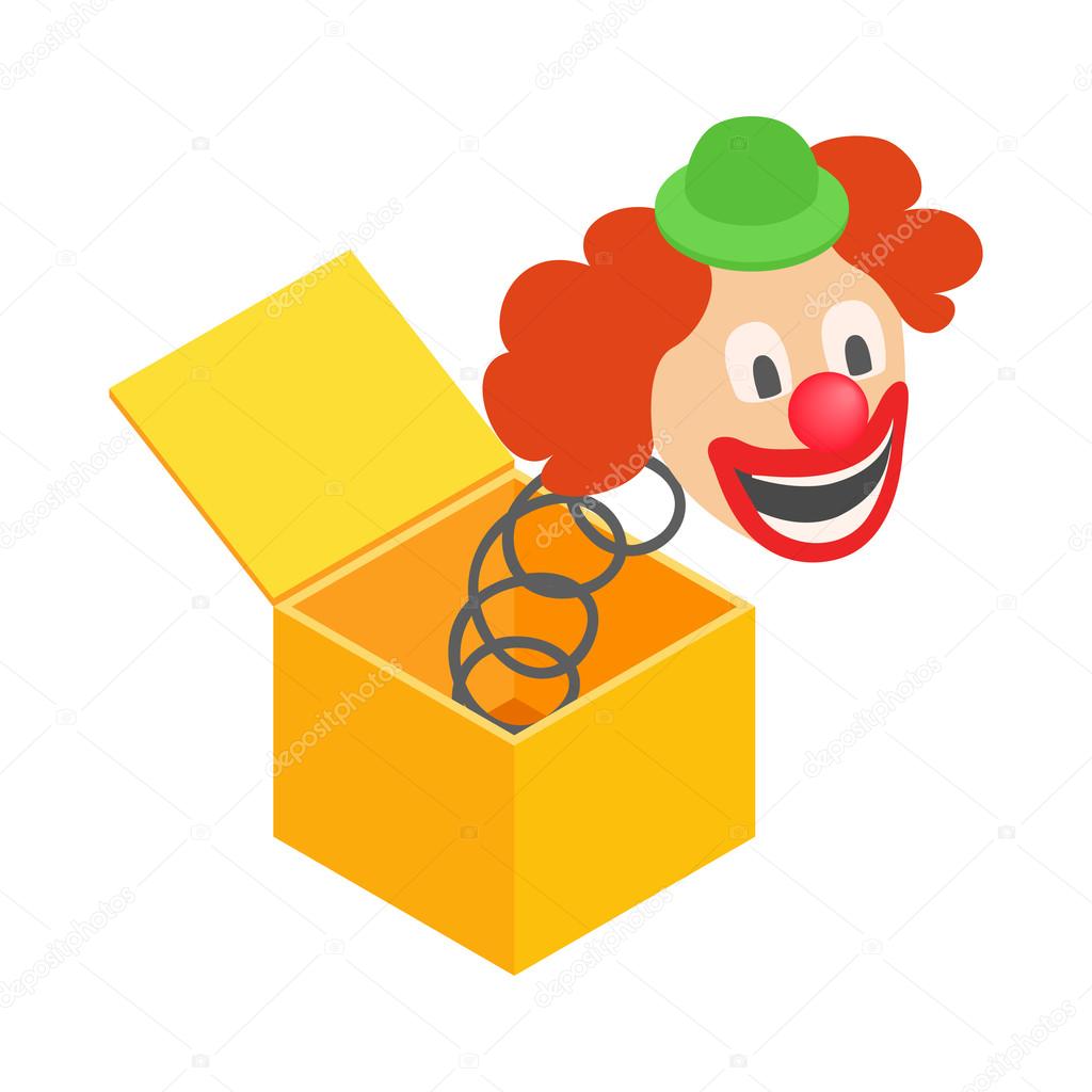 Clown jumps out of the box icon