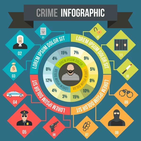 Infografía del crimen, estilo plano — Archivo Imágenes Vectoriales