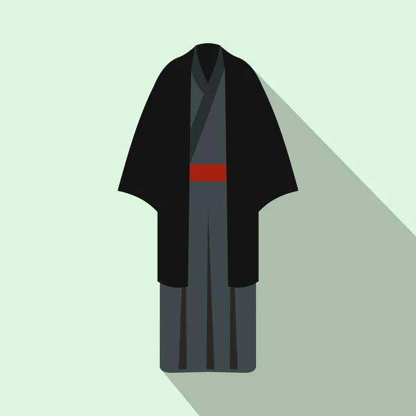 Preto ícone quimono japonês, estilo plano — Vetor de Stock