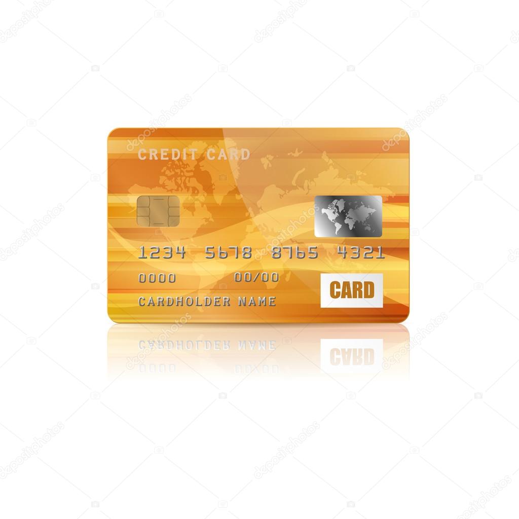 Gold credit card icon in realistic style