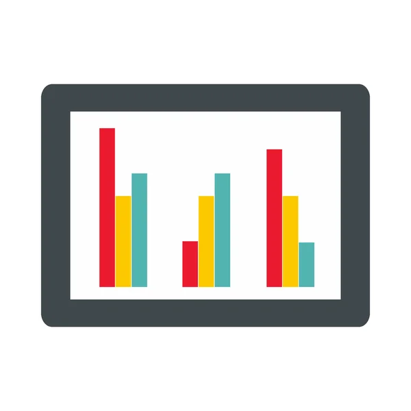 Tablet with charts icon, flat style — Stock Vector