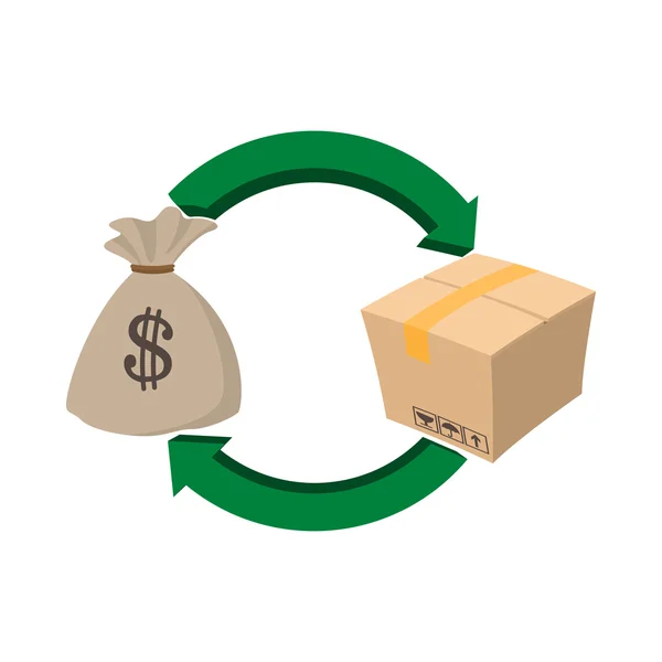 Money bag and box icon, cartoon style — Stock Vector