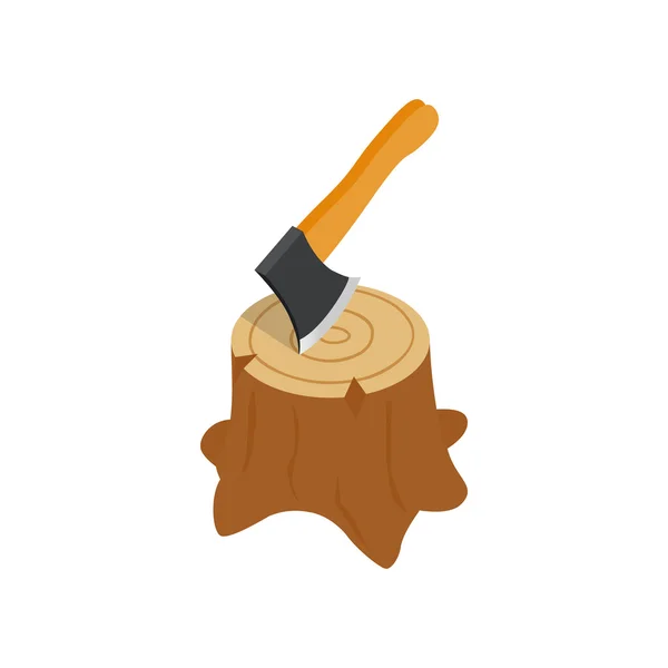 Axe in stump icon, isometric 3d style — Stock Vector