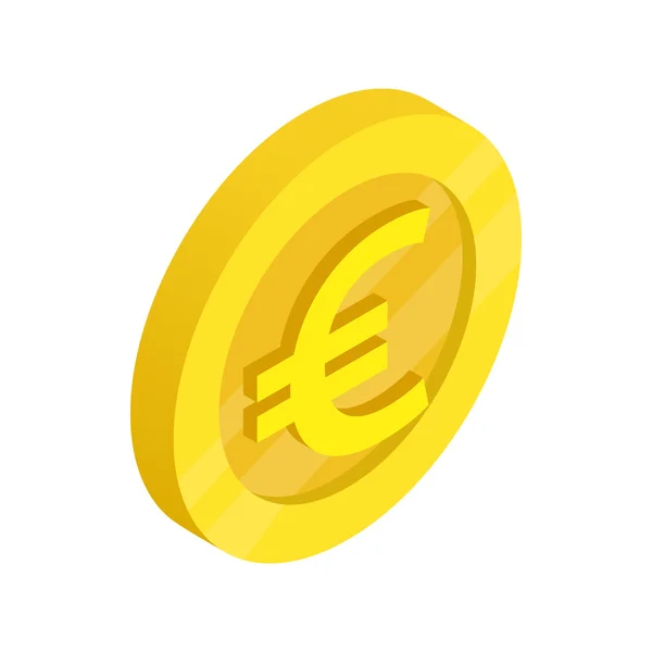 Gouden munt euro teken pictogram, isometrische 3D-stijl — Stockvector