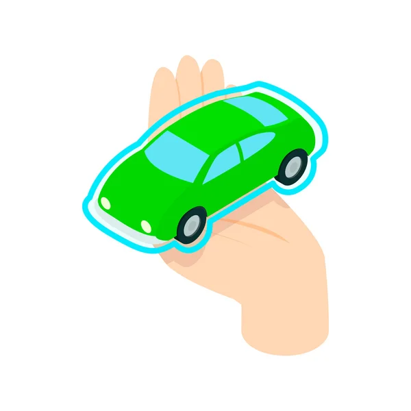 Mano sosteniendo el icono del coche, estilo isométrico 3d — Vector de stock