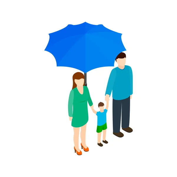 Famille sous icône parapluie, style 3d isométrique — Image vectorielle