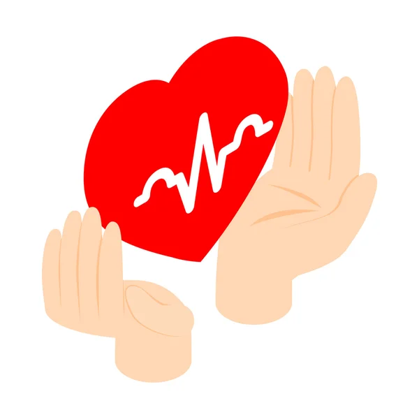Heart in hands icon, isometric 3d style — Stock Vector