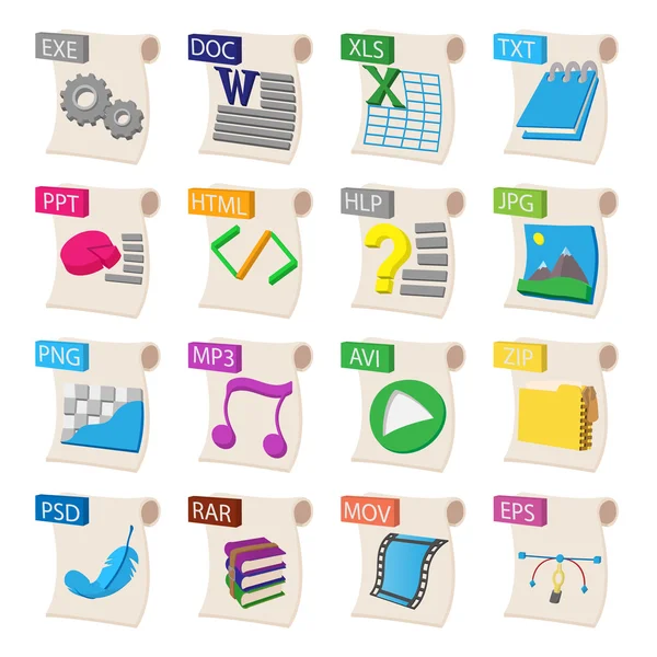 Formato de archivo icons set, cartoon style — Vector de stock